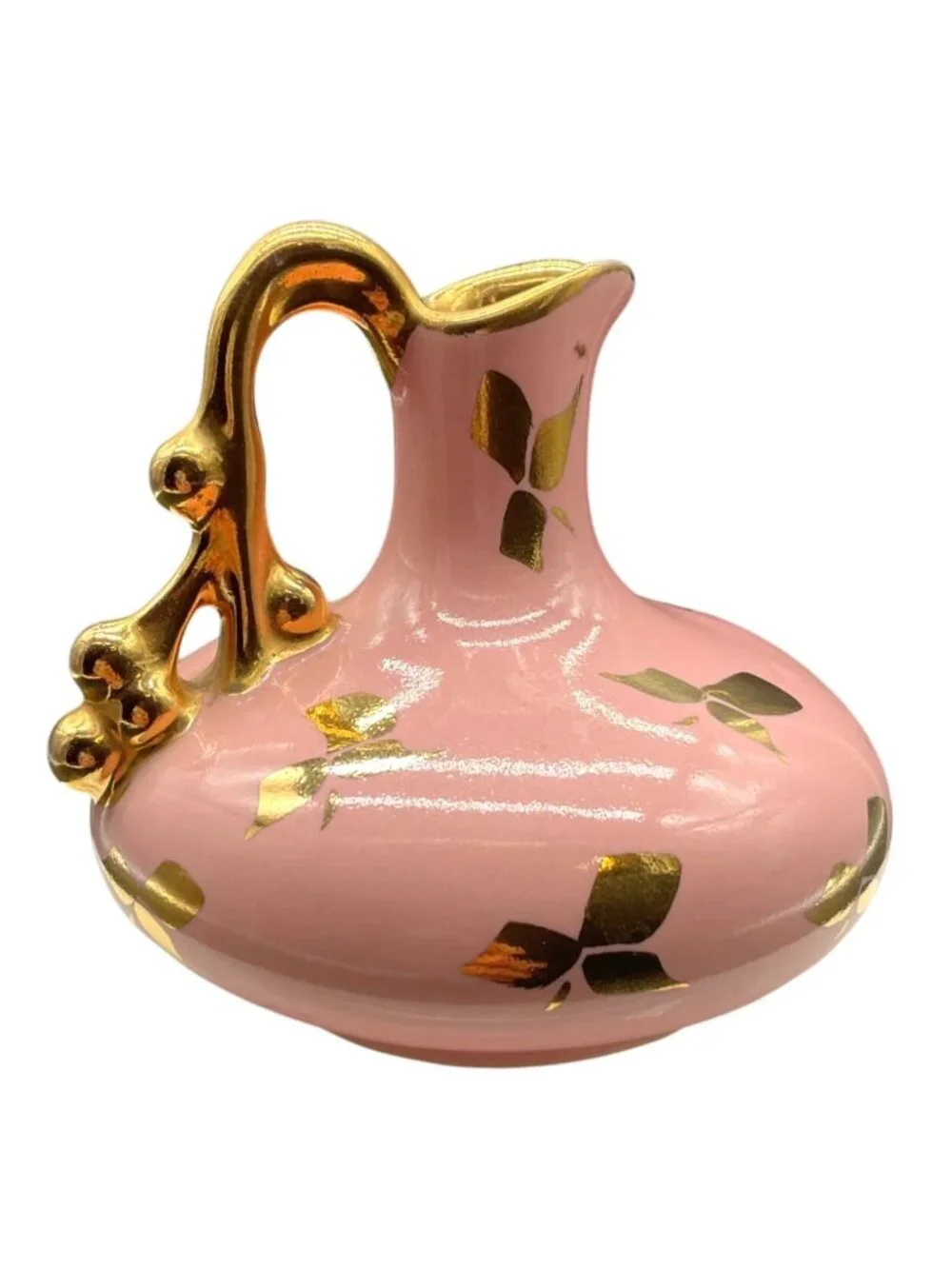 Vintage Le Pere 1950s Pink & Gold Bud Vase Pitcher 3.5